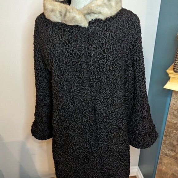 Vintage mid century Reversible Black Persian Wool mink and silk coat Size 12 L - Picture 8 of 15
